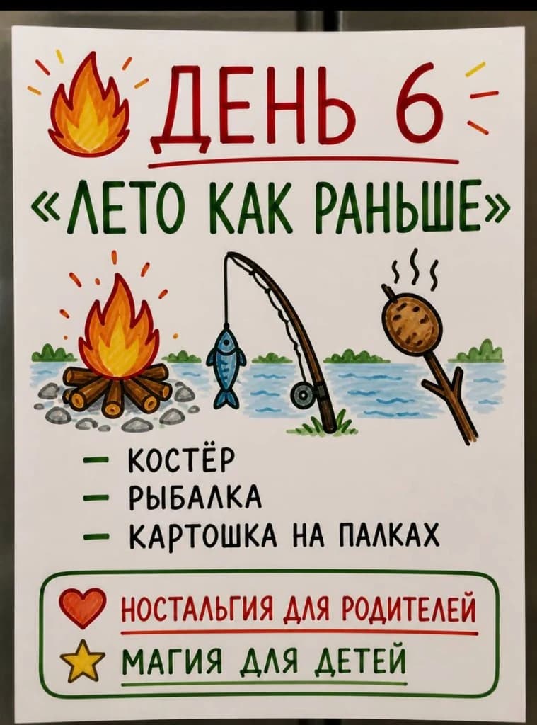 День 6 — лето как раньше: костёр и рыбалка